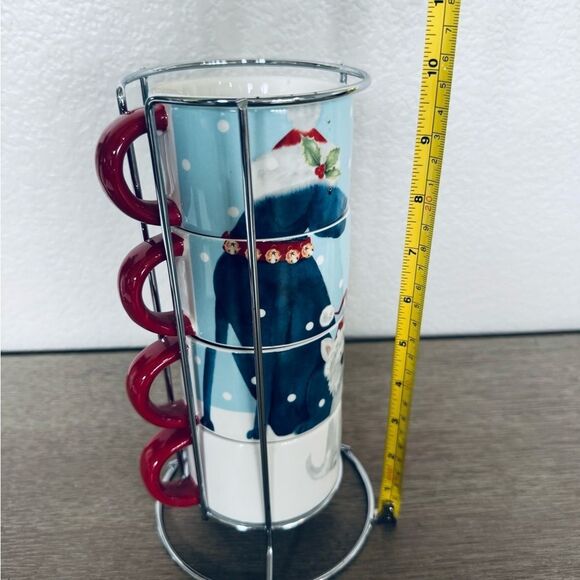 Pier One Porcelain Holiday Coffee Mugs Stacked Set - Picture 3 of 5
